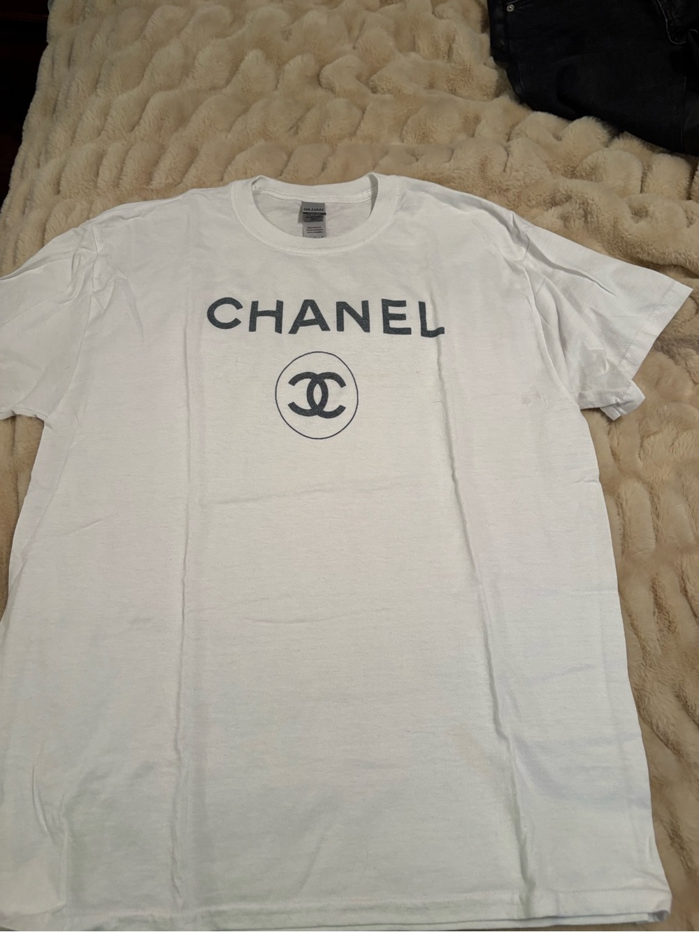 Gildan White Short Sleeve T-Shirt with Black Logo Print